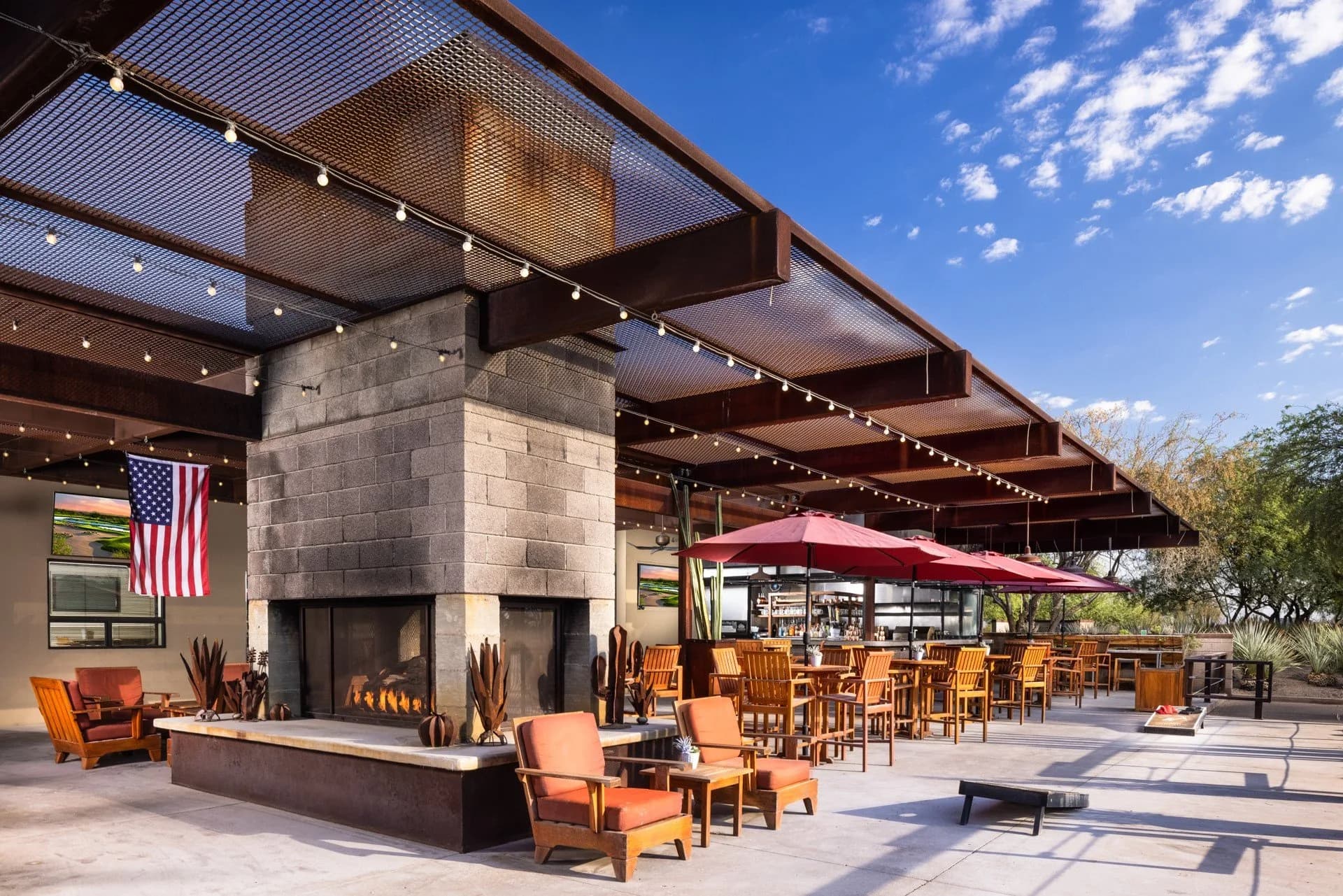 The clubhouse patio at Longbow Golf Club